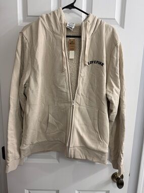 PINK Victoria's Secret Cream Sherpa-Lined Zip Hoodie